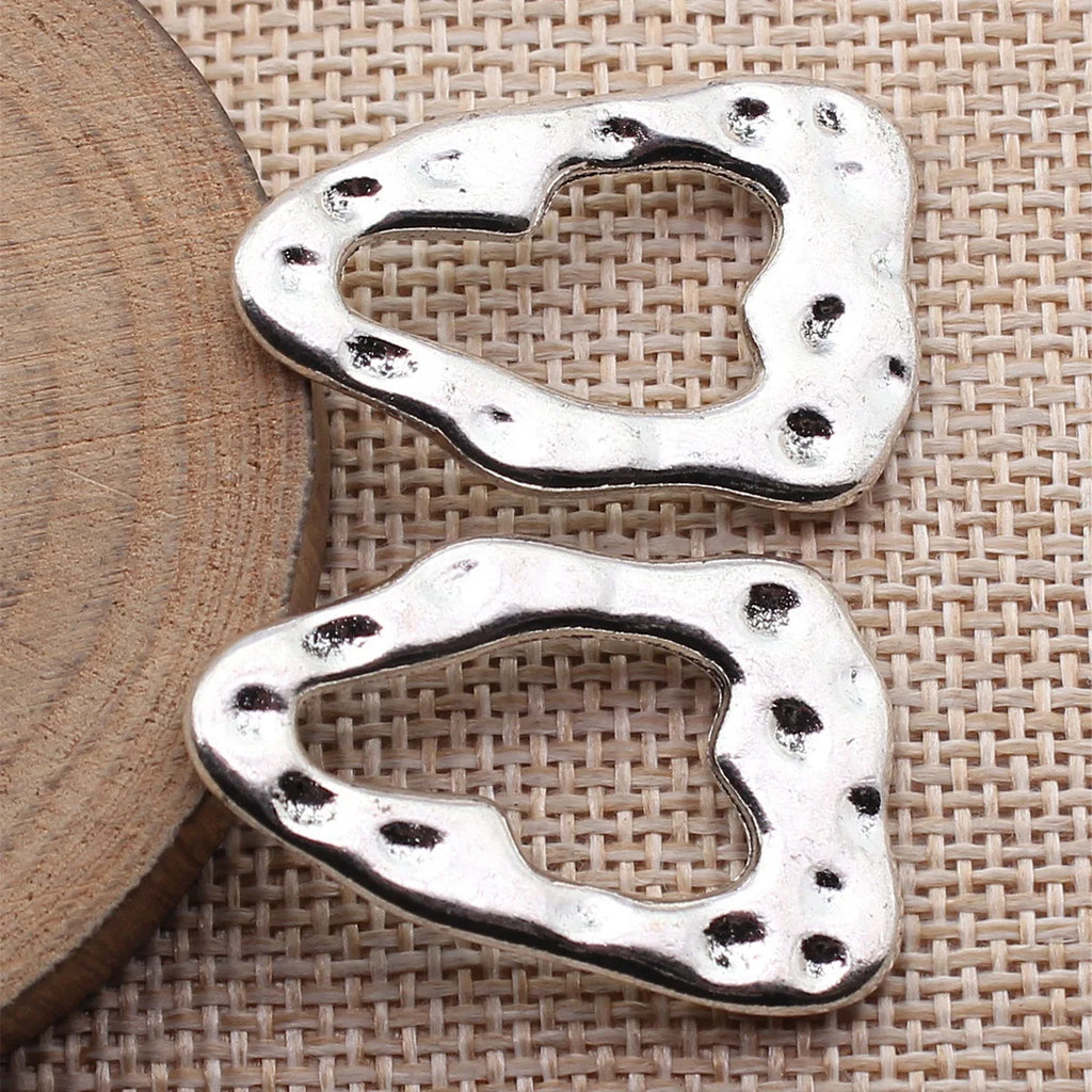 35x22mm 6g Antique Silver Zinc Alloy Hammered Irregular Hollow Ring Charm Pendant for DIY Necklace