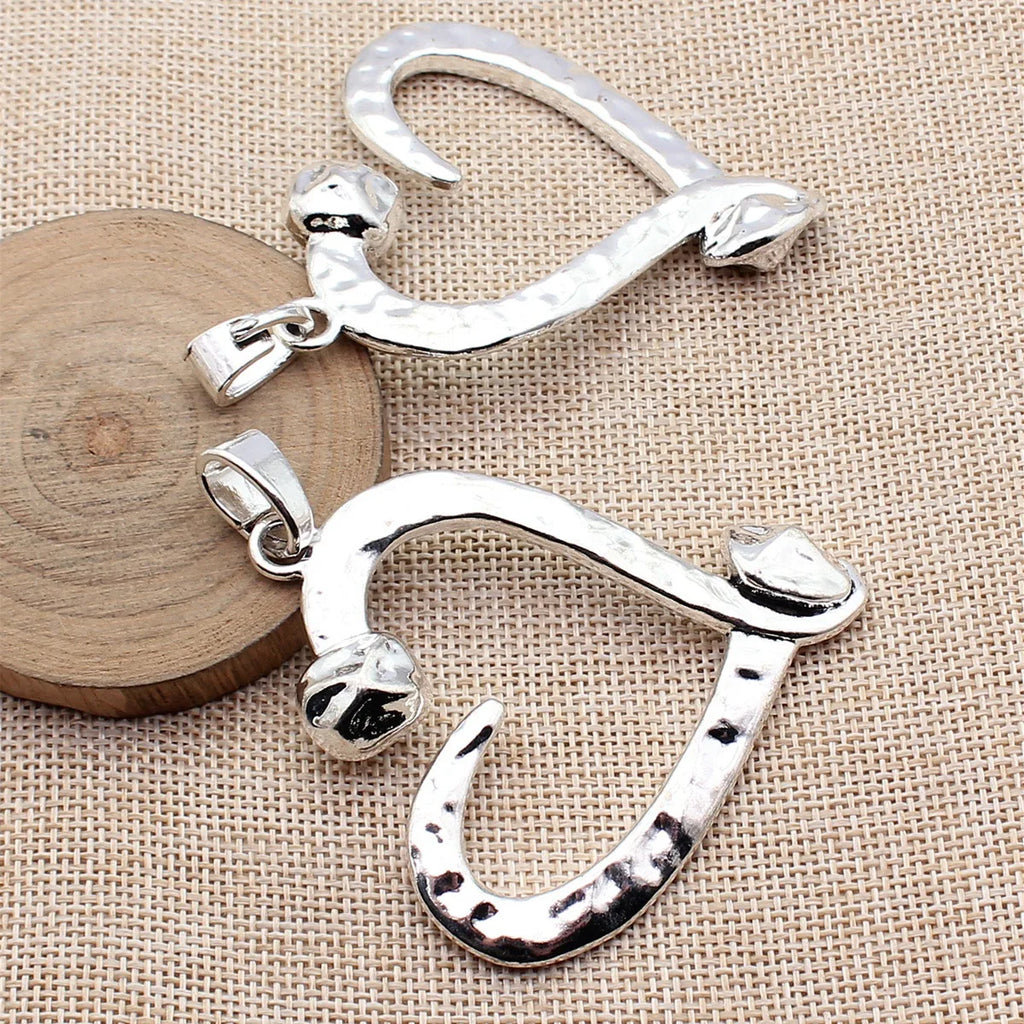 66x65mm 38g Antique Silver Zinc Alloy Hollow Heart Nail Charm Pendant for DIY Jewelry Making