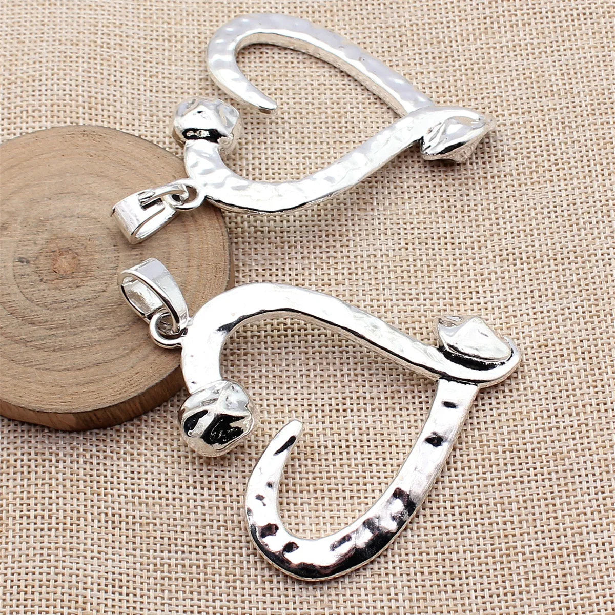 66x65mm 38g Antique Silver Zinc Alloy Hollow Heart Nail Charm Pendant for DIY Jewelry Making