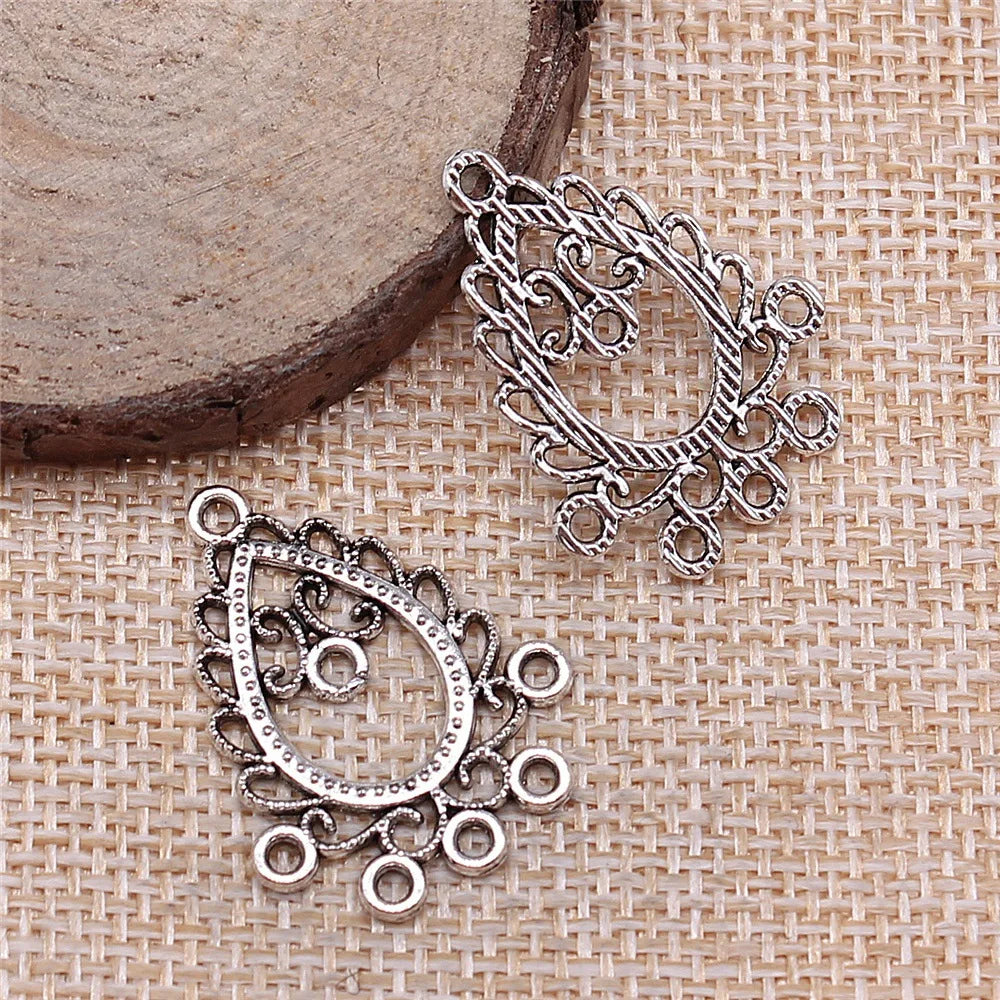 22x29mm 1.6g Antique Silver Zinc Alloy Earring Connector Charm for DIY Earring Jewelry Making