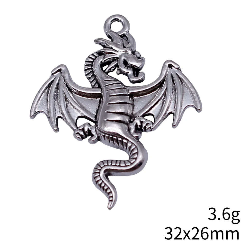32x26mm 3.6g Antique Silver Zinc Alloy Double Sided Flying Dragon Charm Pendant for DIY Jewelry Making