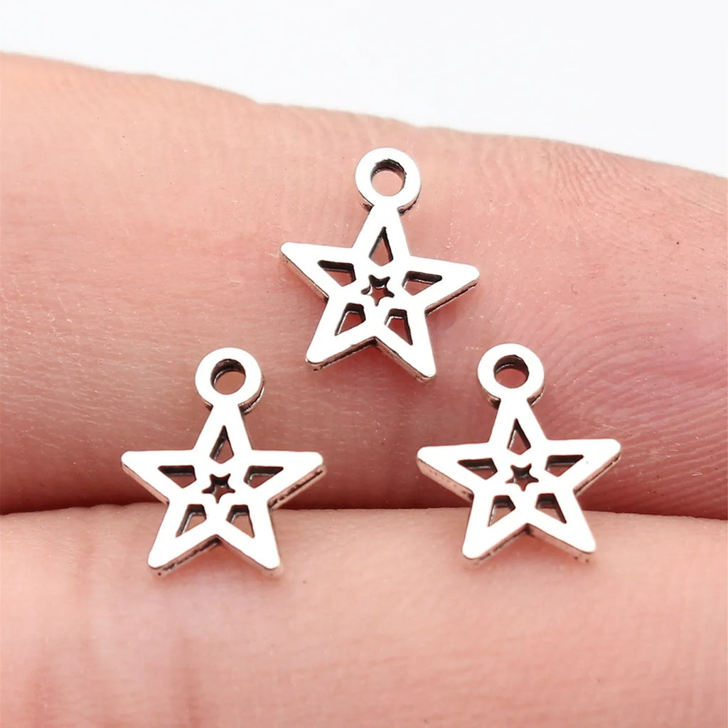 10x8.5mm 0.16g Antique Silver Zinc Alloy Five Point Star Charm Pendant for DIY Jewelry Making