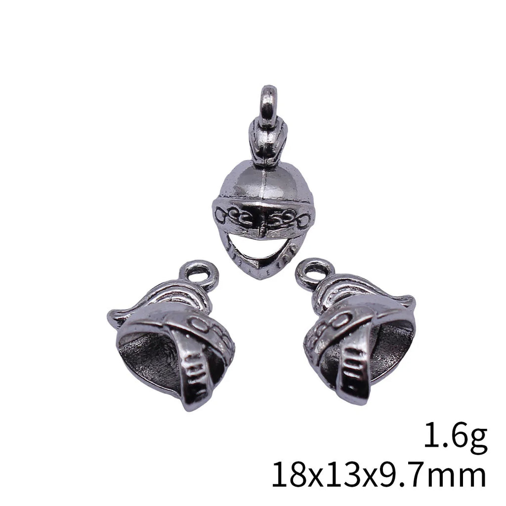 18x13x9.7mm 1.6g Antique Silver Zinc Alloy 3D Helmet Charm Pendant for DIY Necklace Keychain Jewelry Making