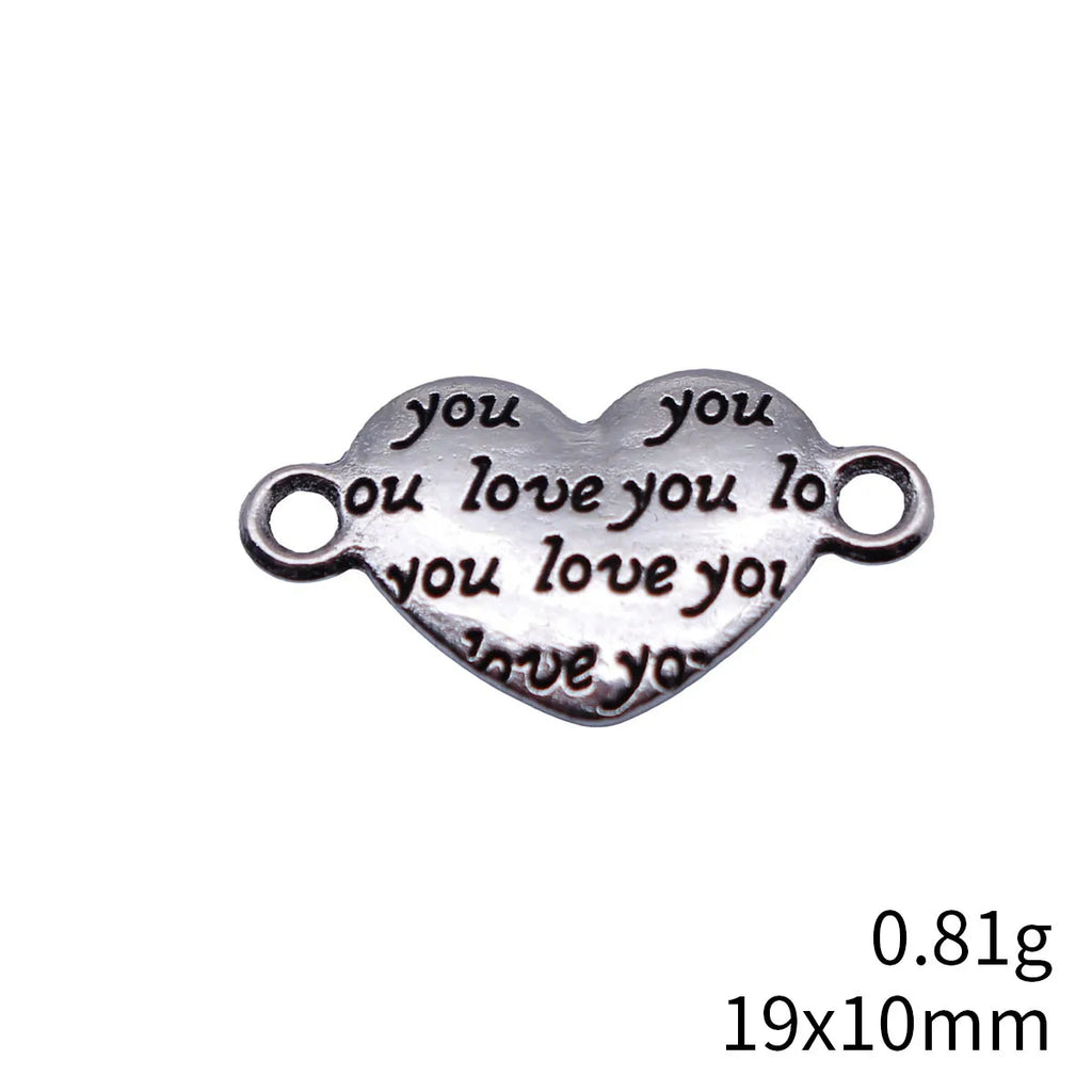 19x10mm 0.81g Antique Silver Tone Zinc Alloy LOVE YOU Heart Connector Charm for DIY Bracelet Necklace