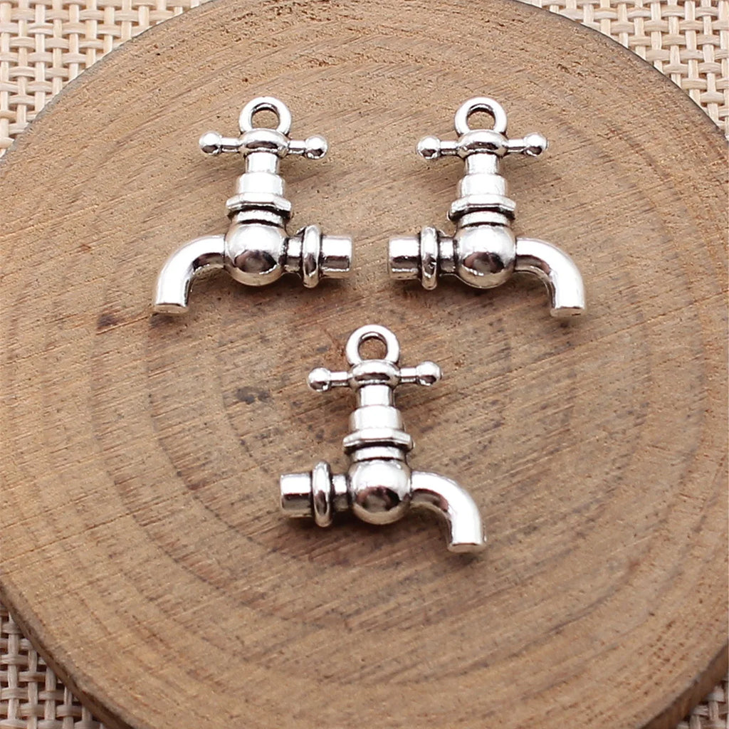 17x14mm 1.6g Antique Silver Zinc Alloy Faucet Charm Pendant for DIY Novelty Jewelry Making