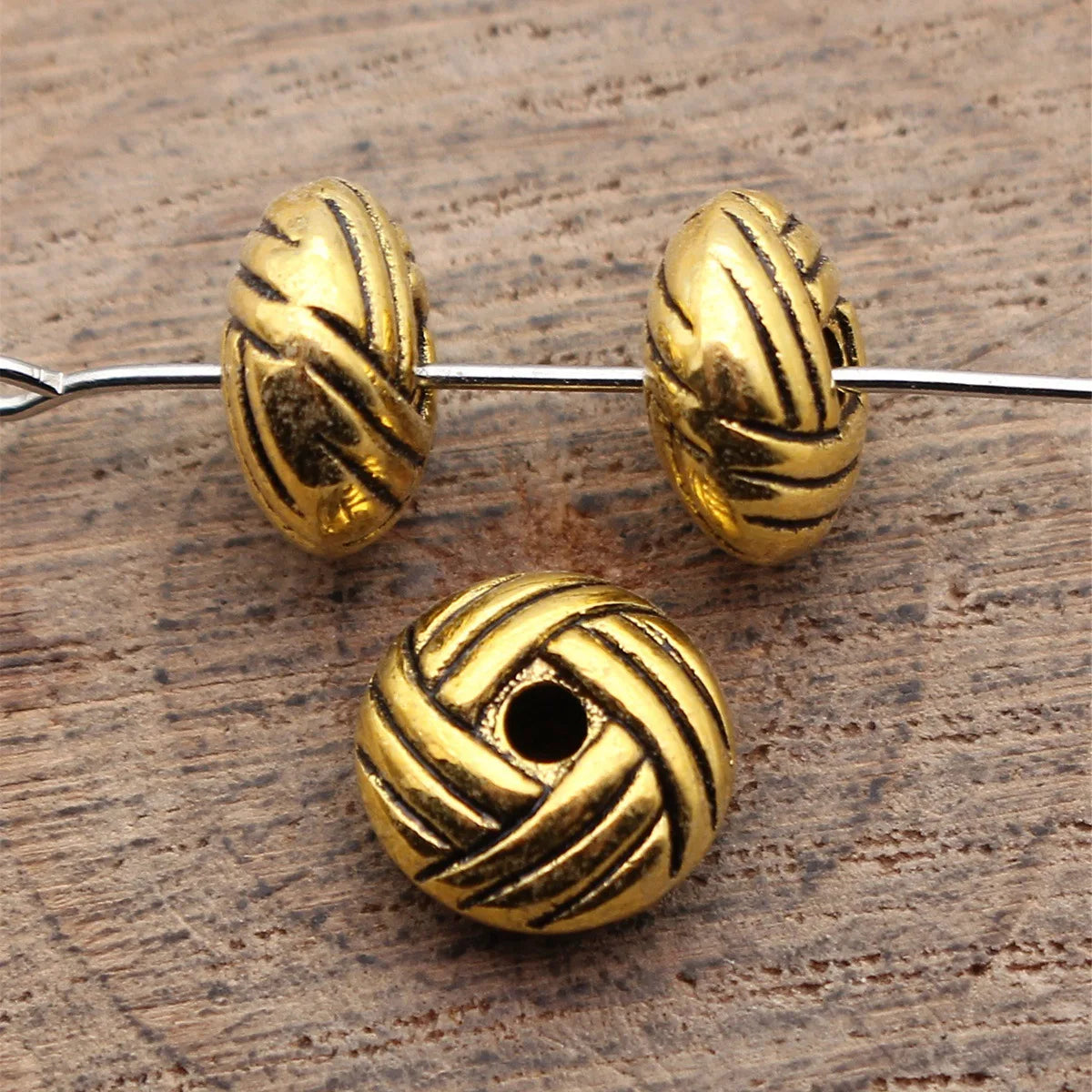 10x10x5.4mm 1.8g Antique Gold Zinc Alloy Woven Texture Spacer Beads for DIY Bracelet Jewelry Making