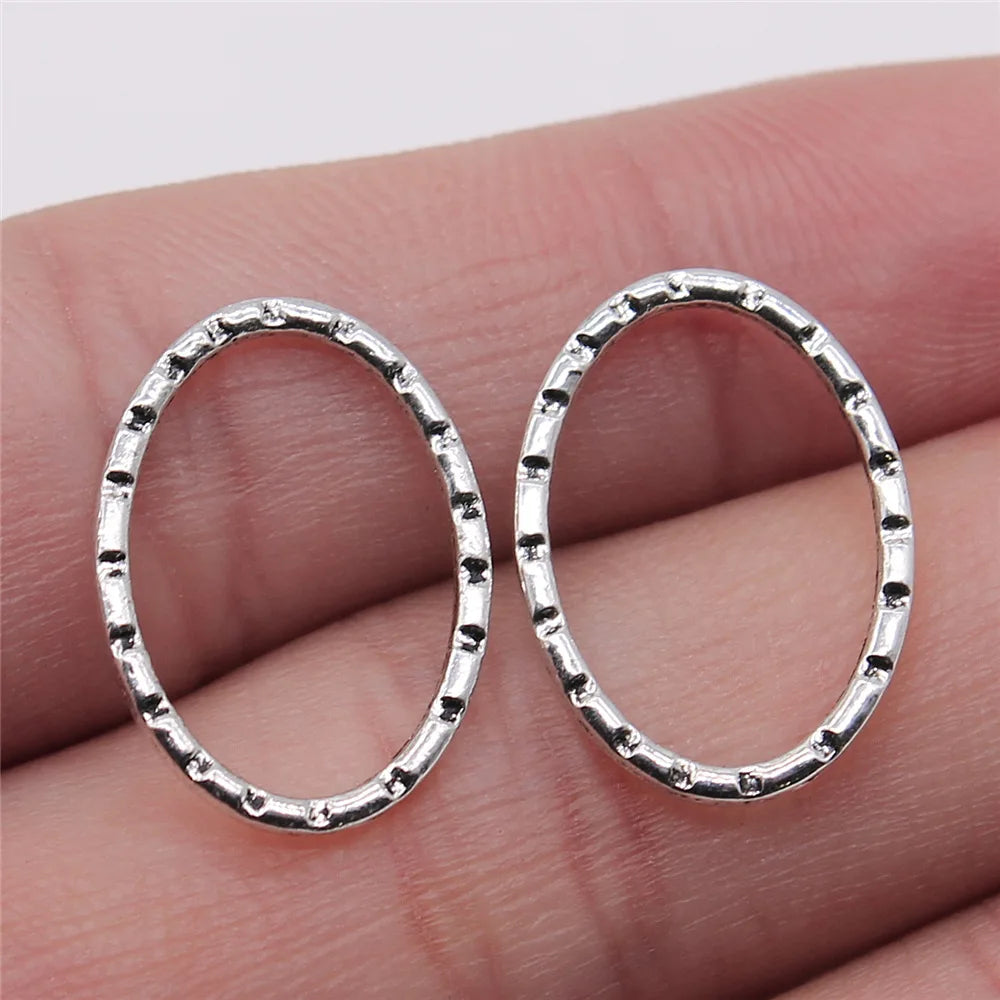 15x20mm 0.5g Antique Silver Zinc Alloy Carved Oval Ring Charm Pendant for DIY Jewelry Making