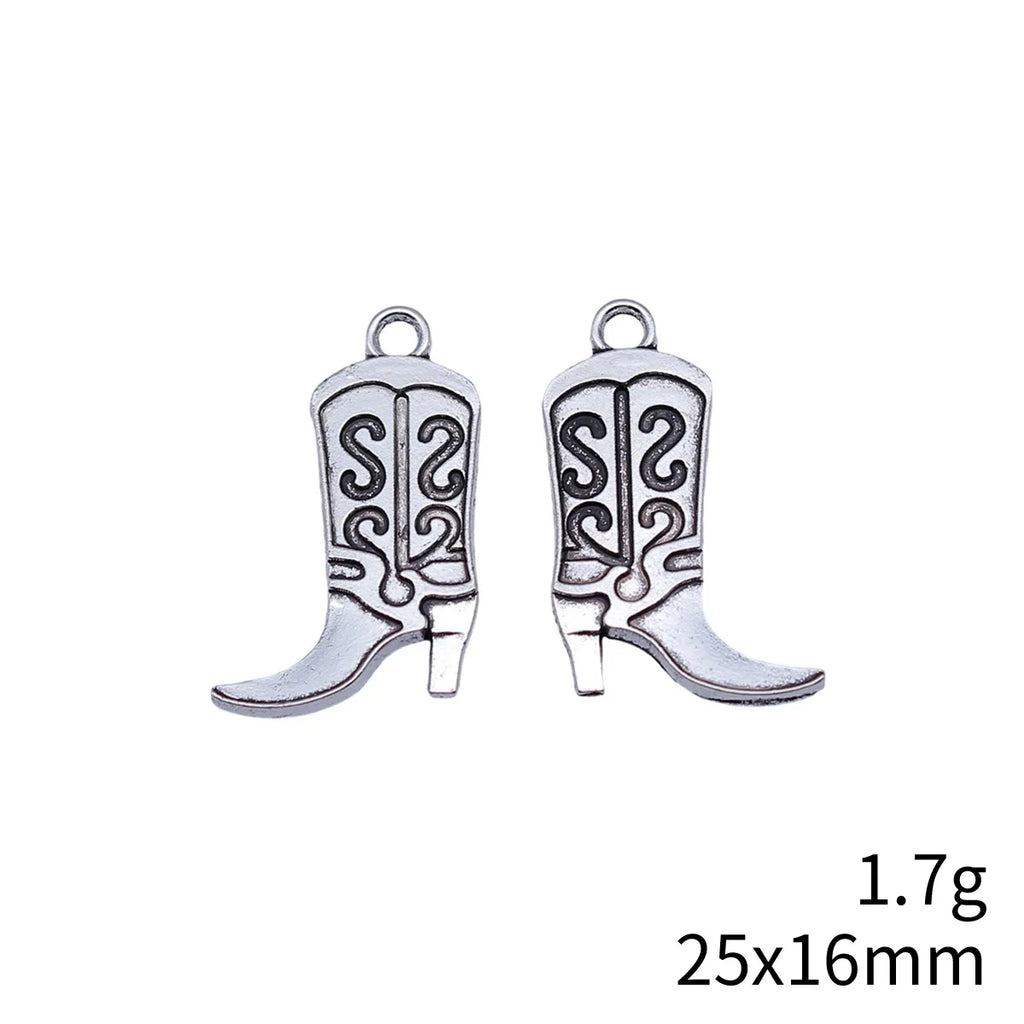 25x16mm 1.7g Antique Silver Zinc Alloy Western Cowboy Boot Charm Pendant for DIY Necklace Bracelet Jewelry