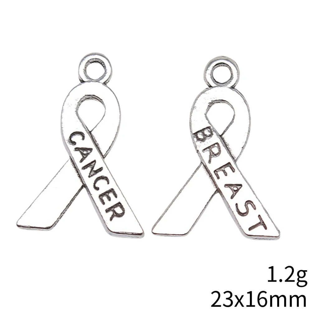 23x16mm 1.2g Antique Silver Zinc Alloy Breast Cancer Ribbon Charm Pendant for DIY Jewelry Making