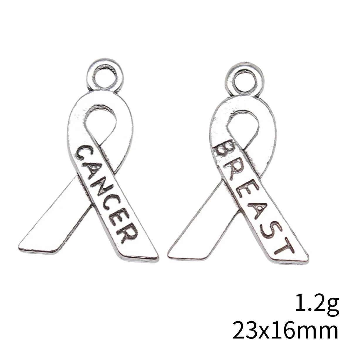 23x16mm 1.2g Antique Silver Zinc Alloy Breast Cancer Ribbon Charm Pendant for DIY Jewelry Making