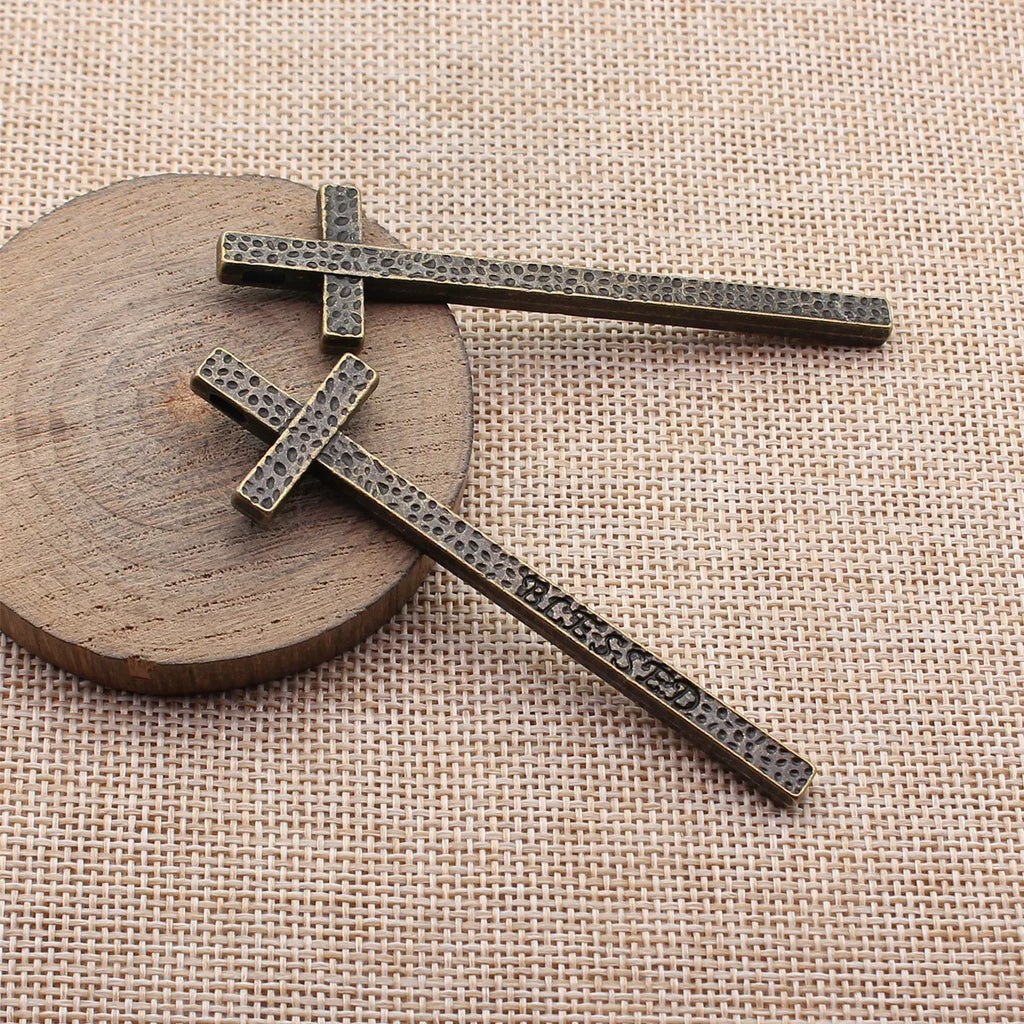 81x22mm 12.5g Multicolor Zinc Alloy BLESSED Hammered Cross Charm Pendant for DIY Necklace Making