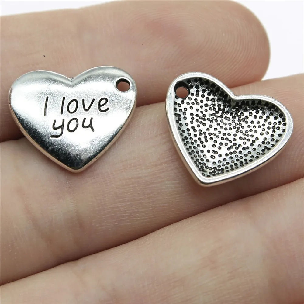 17x15mm 1.5g Multicolor Zinc Alloy I Love You Heart Charm Pendant for DIY Necklace Bracelet Jewelry
