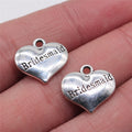14x15mm 1.9g Antique Silver Zinc Alloy Bridesmaid Heart Double Sided Charm Pendant for Wedding Jewelry Making