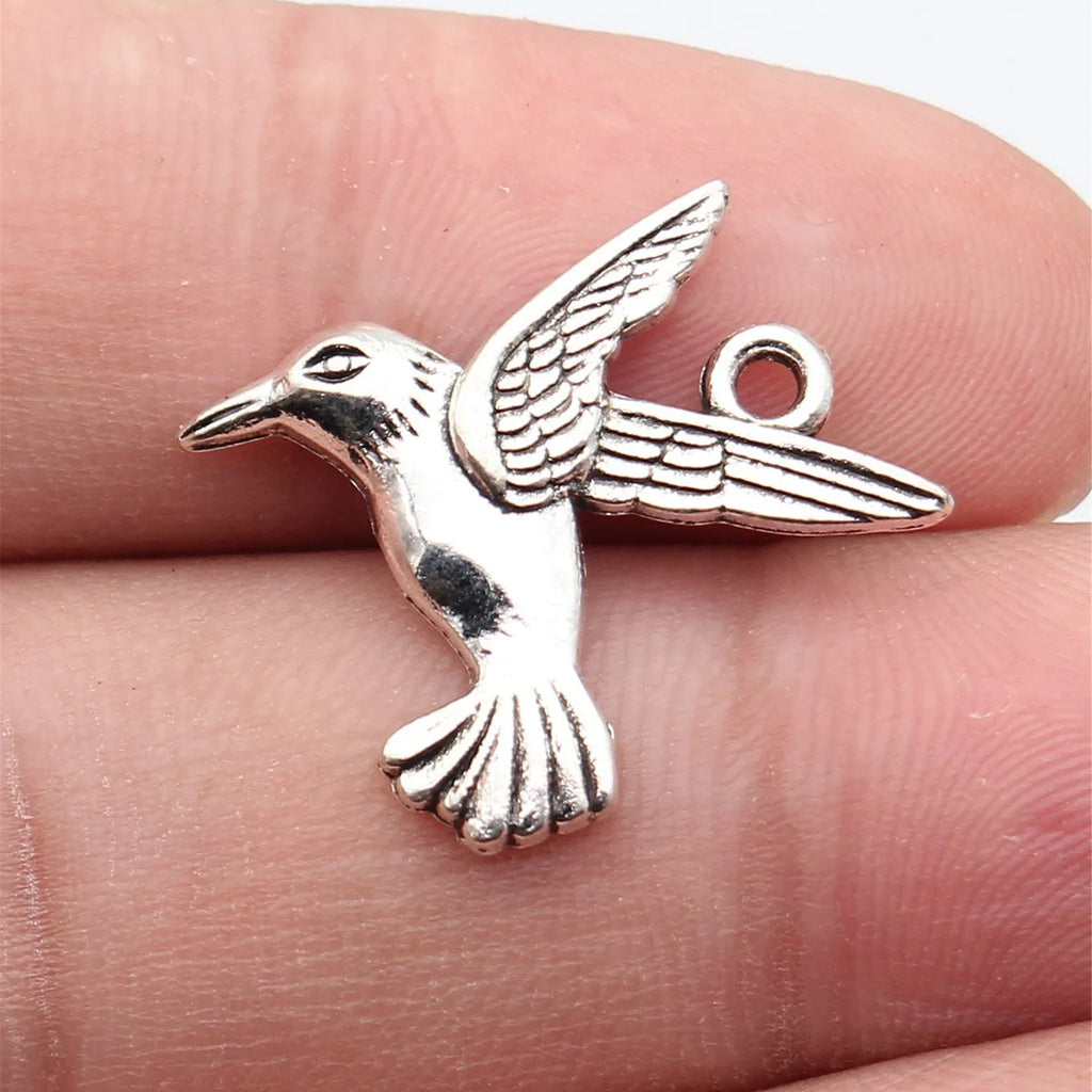 19x18mm 1.3g Antique Silver Zinc Alloy Hummingbird Bird Charm Pendant for DIY Bracelet Jewelry Making