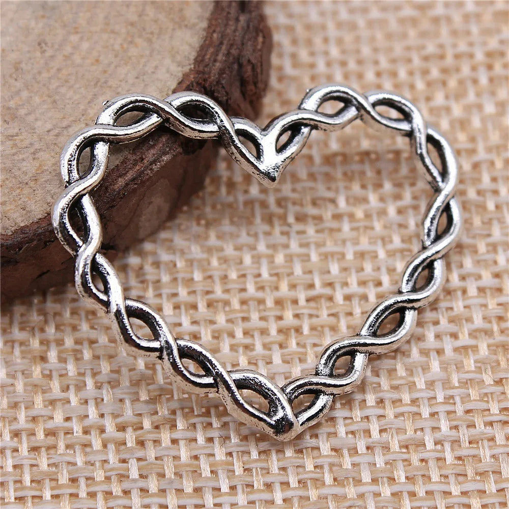 33x28mm 2.6g Multicolor Zinc Alloy Twisted Heart Connector Charm for DIY Bracelet Necklace Making
