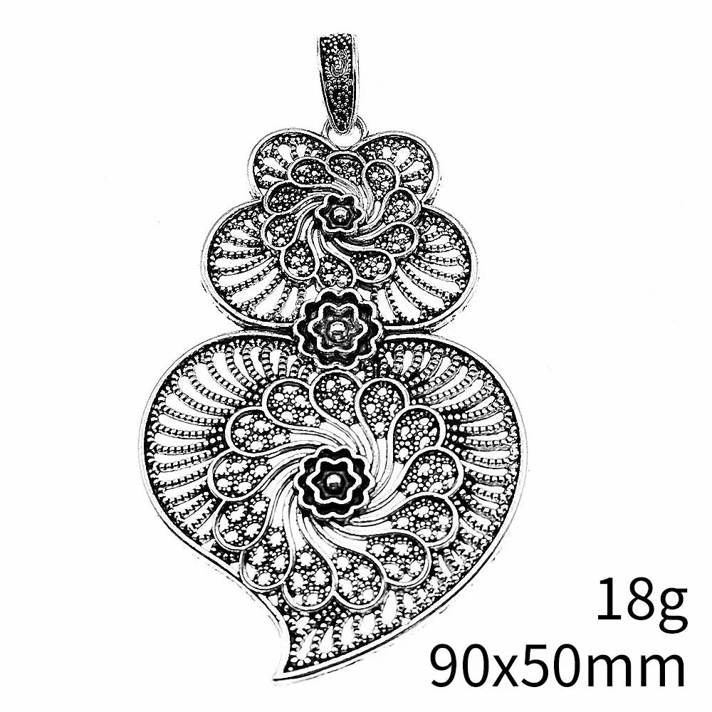 90x50mm 18g Antique Silver Zinc Alloy Carved Flower Pattern Large Charm Pendant for DIY Jewelry