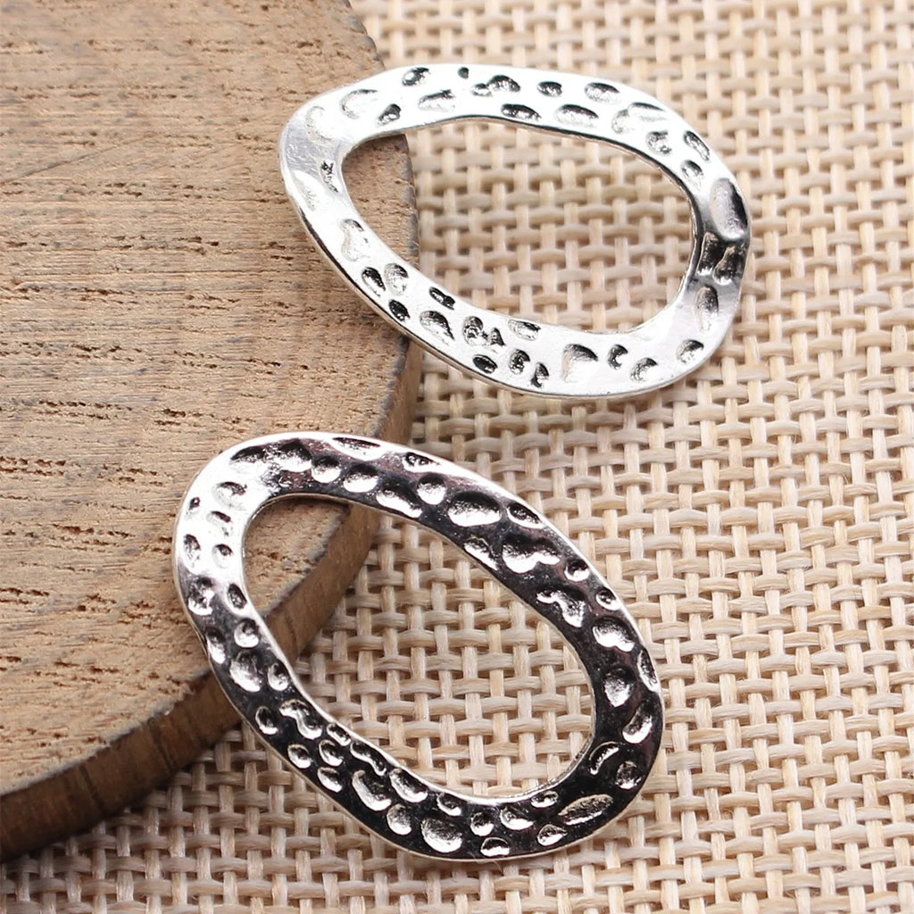 28x18mm 1.5g Multicolor Zinc Alloy Hammered Irregular Oval Ring Charm Pendant for DIY Jewelry Making
