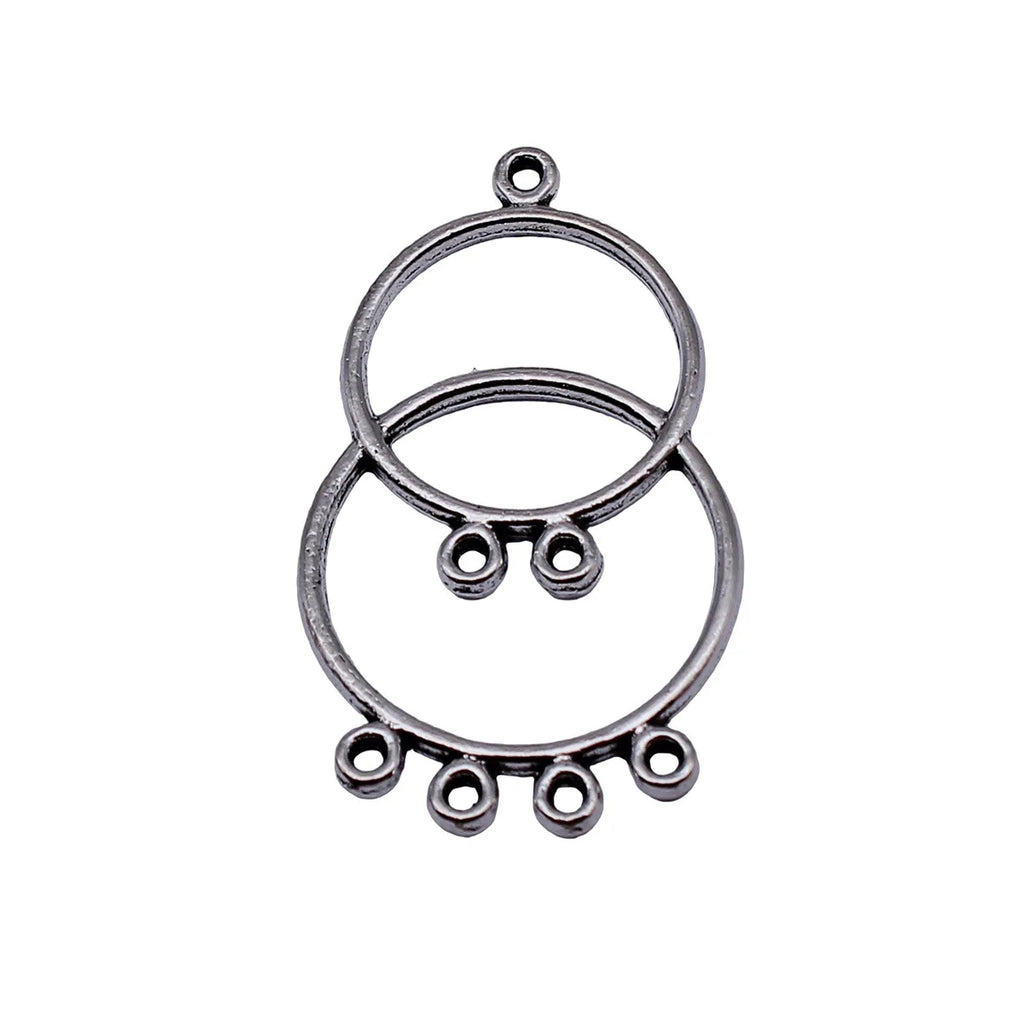 44x25mm 3.1g Antique Silver Zinc Alloy Layered Openwork Circle Ring Hollow Earring Connector Charm for DIY Earrings