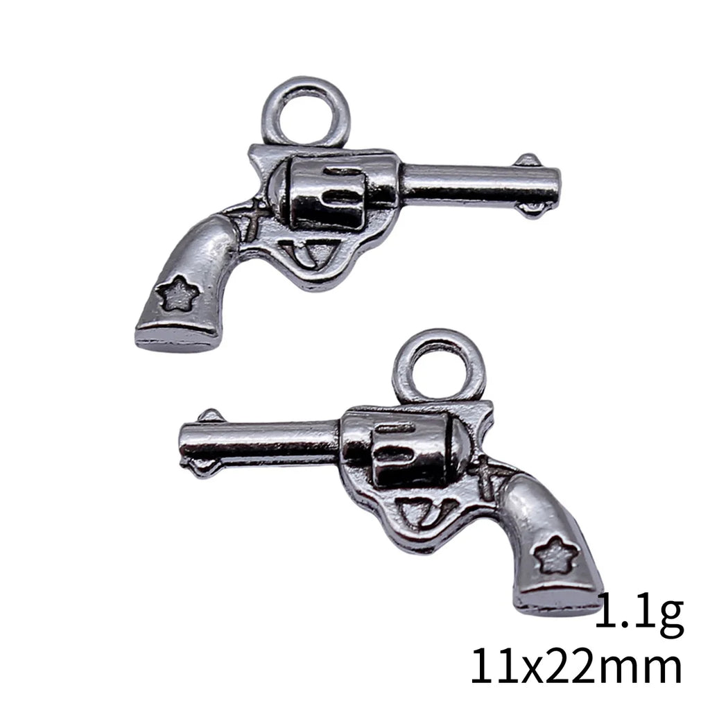 11x22mm 1.1g Antique Silver Zinc Alloy Pistol Charm Pendant for DIY Necklace Bracelet Making