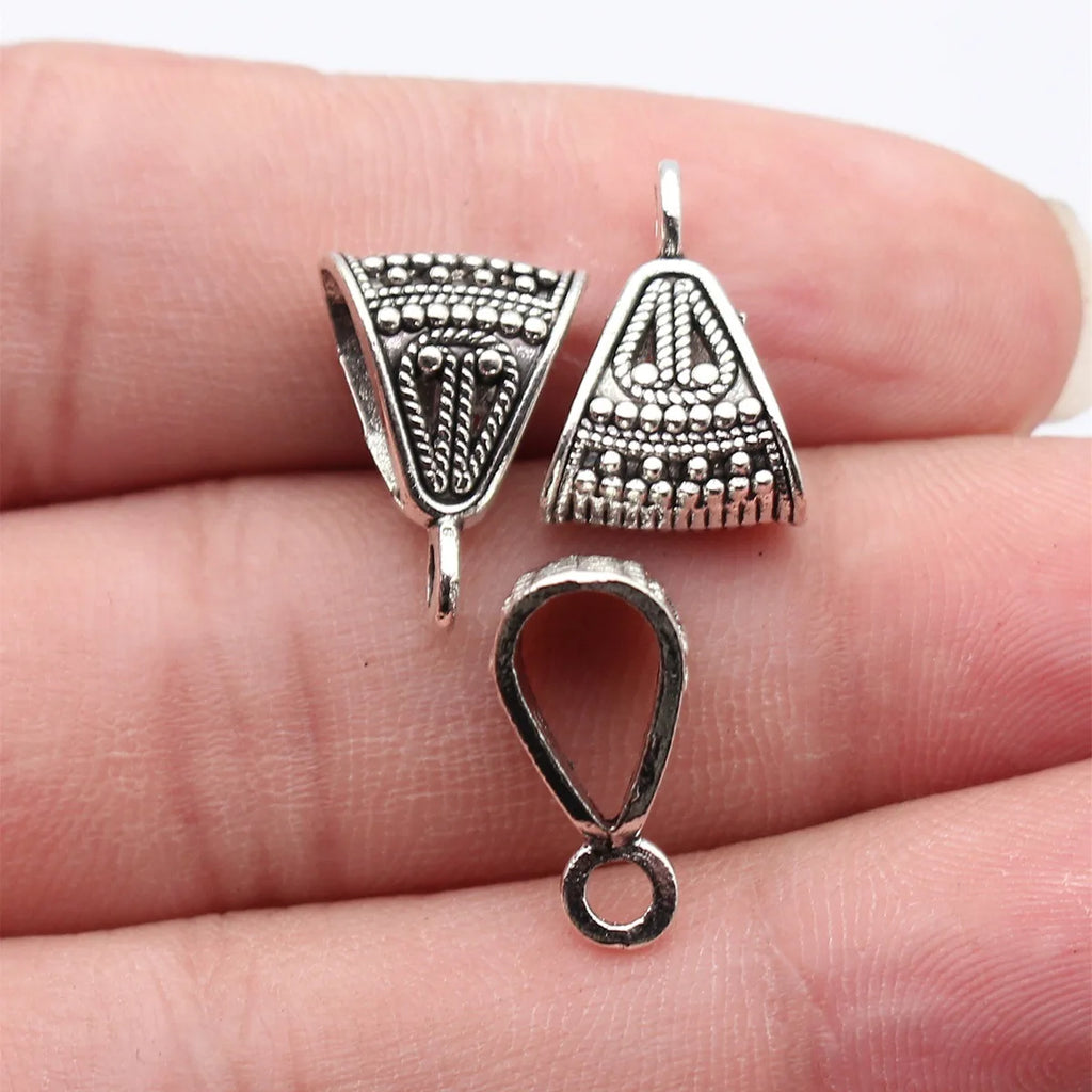 17x12x8.5mm 1.4g Antique Silver Zinc Alloy Engraved Pattern Three-Way Pendant Bail Connector for DIY Necklaces