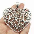 72x65mm 18.8g Antique Silver Zinc Alloy Carved Heart Charm Pendant for DIY Necklace Jewelry Making