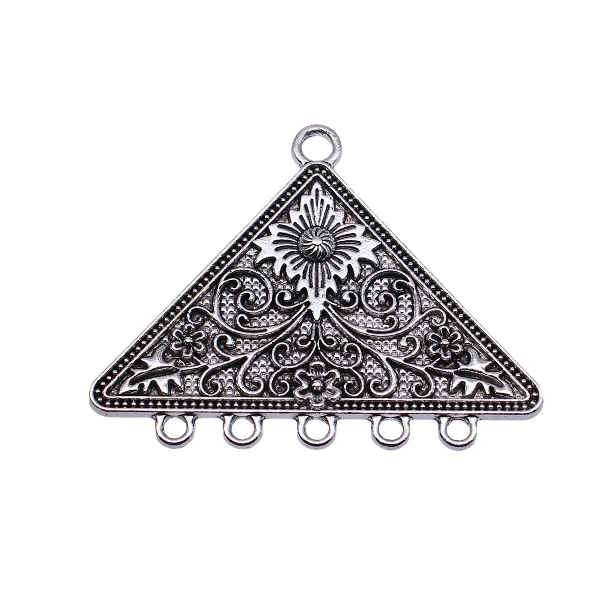 59x46mm 12.1g Antique Silver Zinc Alloy Triangle Sun Texture Connector Charm for DIY Jewelry Making