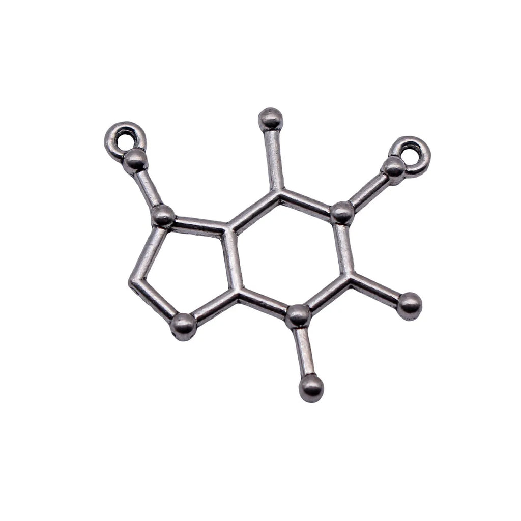 26x23mm 1.3g Antique Silver Zinc Alloy Caffeine Molecule Connector Charm for DIY Jewelry Making