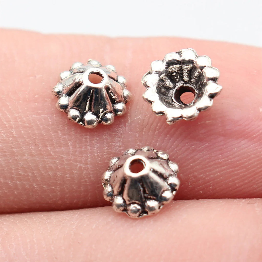 7.5x7.5x3.4mm 0.28g Antique Silver Zinc Alloy Flower Bead Caps Jewelry Findings for DIY Beadwork