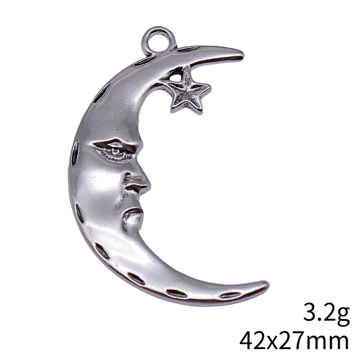 42x27mm 3.2g Antique Silver Zinc Alloy Face Moon Stars Charm Pendant for DIY Celestial Jewelry Making