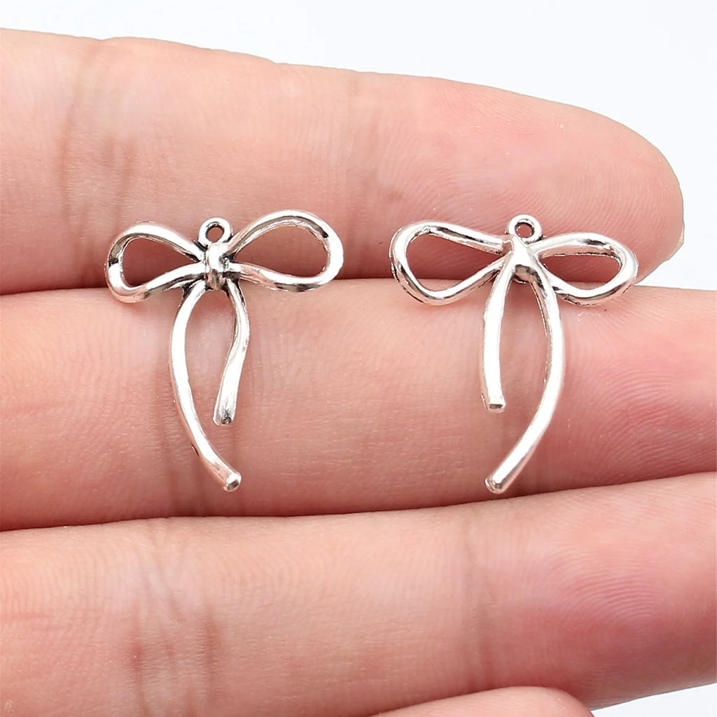 25x21mm 0.93g Antique Silver Zinc Alloy Bowknot Butterfly Charm Pendant for Necklace Bracelet DIY Jewelry