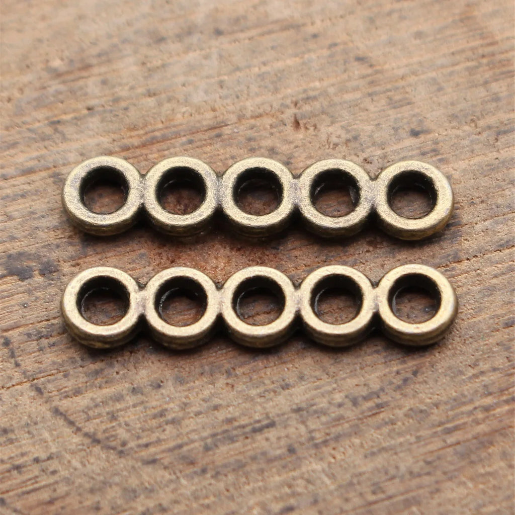 17x4mm 0.29g Antique Bronze Zinc Alloy Five-Hole Connector Charm for DIY Bracelet Jewelry Making