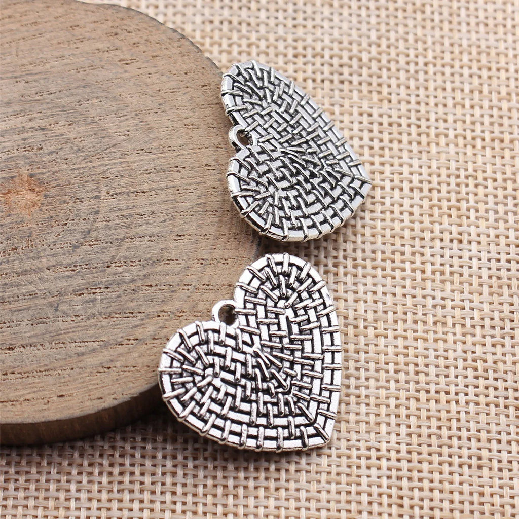 28x25mm 4.5g Multicolor Zinc Alloy Woven Texture Heart Charm Pendant for DIY Necklace Bracelet Making