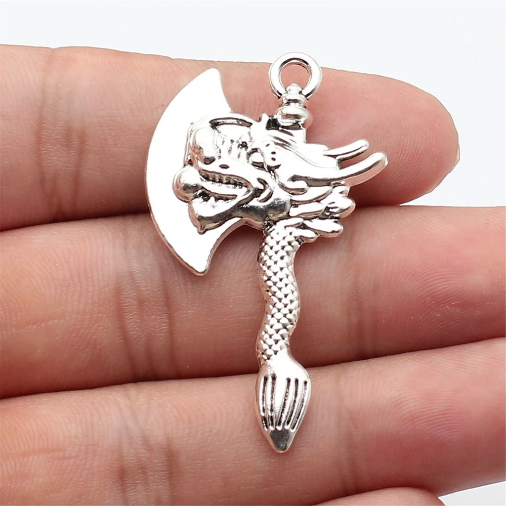 49x29mm 8.1g Antique Silver Zinc Alloy Dragon Head Axe Charm Pendant for DIY Necklace Bracelet Jewelry