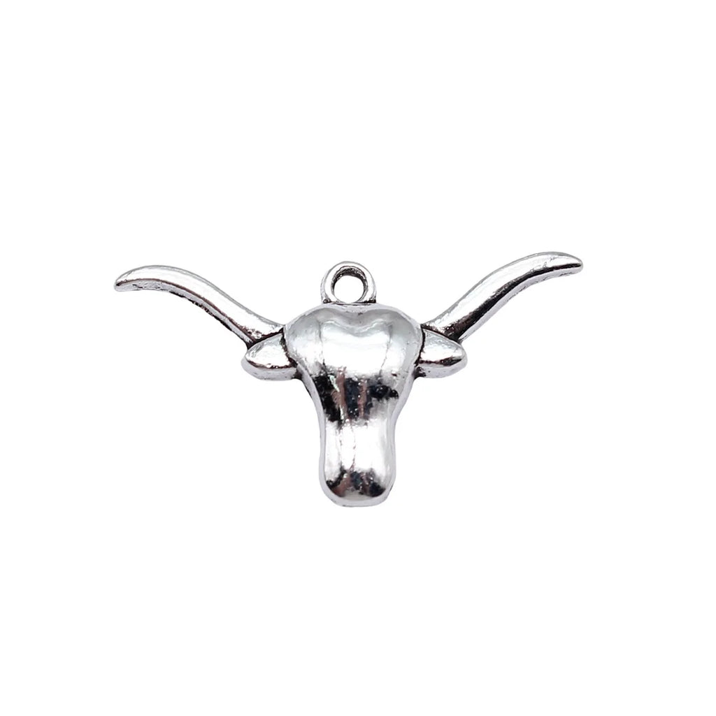 19x36mm 1.7g Antique Silver Zinc Alloy Bull Head Charm Pendant for Western Necklace Jewelry Making