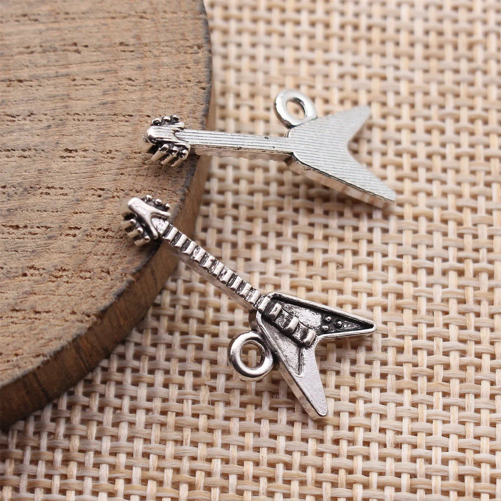 25x10x5.8mm 0.96g Antique Silver Zinc Alloy Guitar Charm Pendant for DIY Necklace Bracelet Keychain