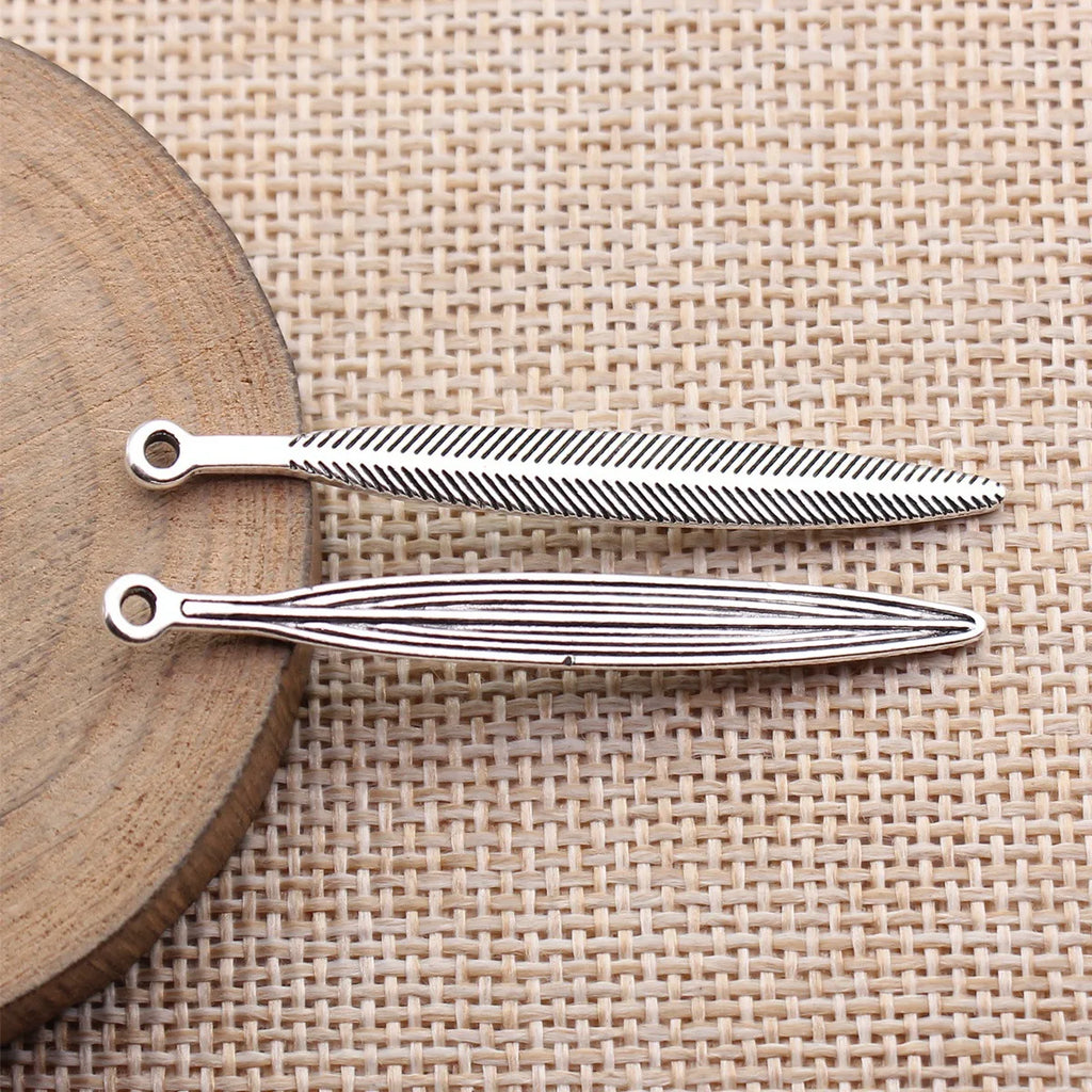 51x5.5mm 1.6g Multicolor Zinc Alloy Long Feather Charm Pendant for DIY Earrings Necklace Making