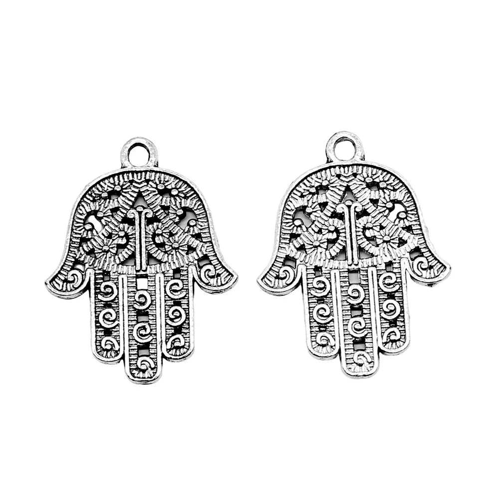 28x21mm 2.8g Antique Silver Zinc Alloy Hamsa Hand Charm Pendant for DIY Necklace Bracelet Jewelry