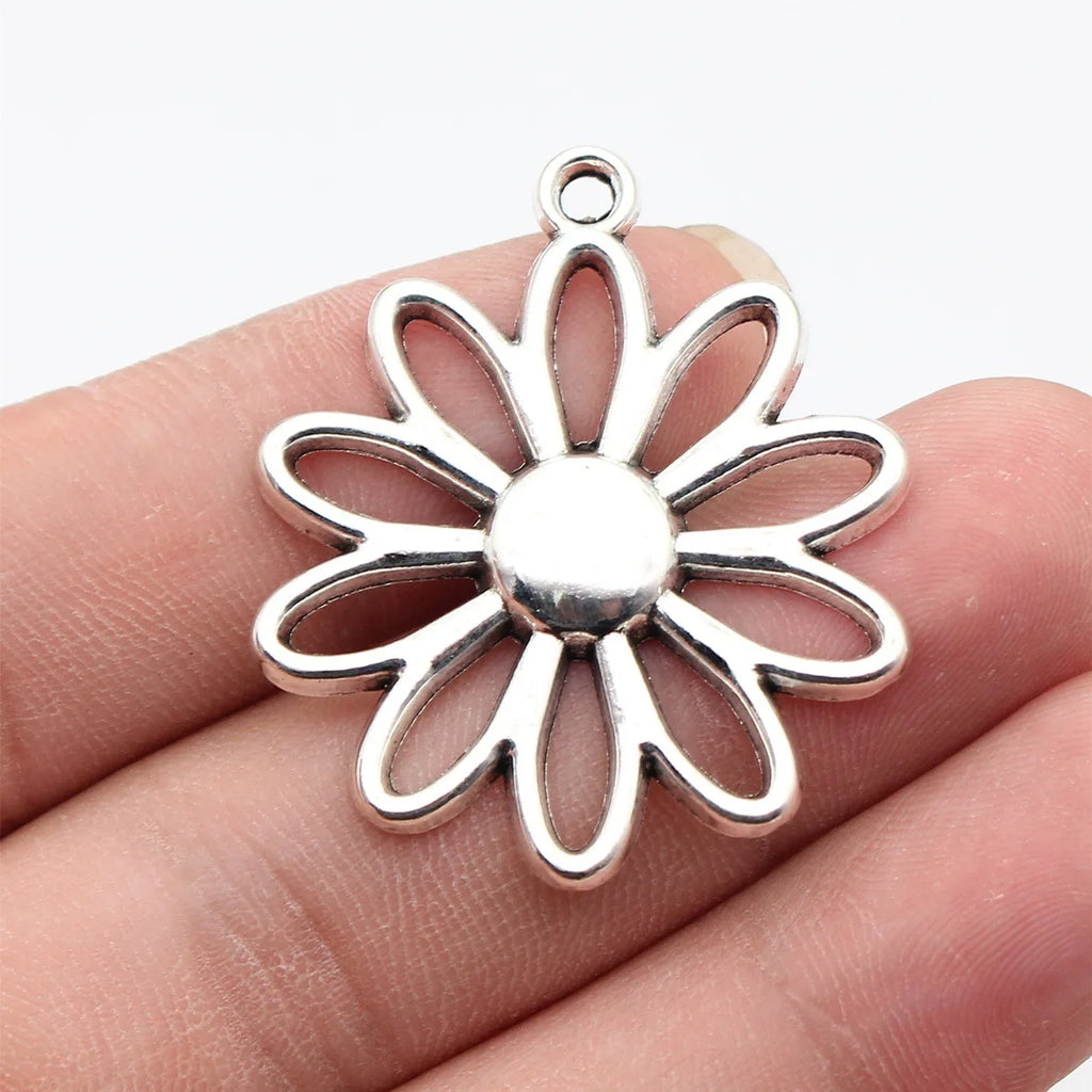 41x35mm 4.3g Antique Silver Zinc Alloy Hollow Flower Charm Pendant for DIY Necklace Earrings Jewelry