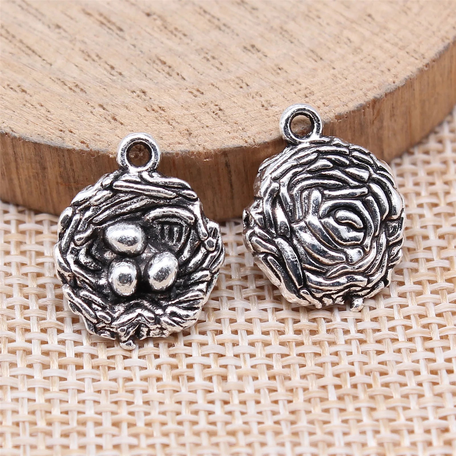 19x15mm 2.4g Antique Silver Zinc Alloy Bird Nest Egg Charm Pendant for DIY Necklace Bracelet Making