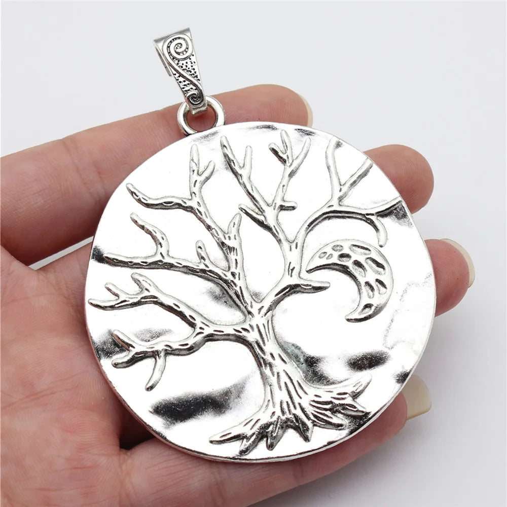 85x65mm 19.4g Antique Silver Zinc Alloy Moon and Tree Night Scene Charm Pendant for DIY Jewelry Making