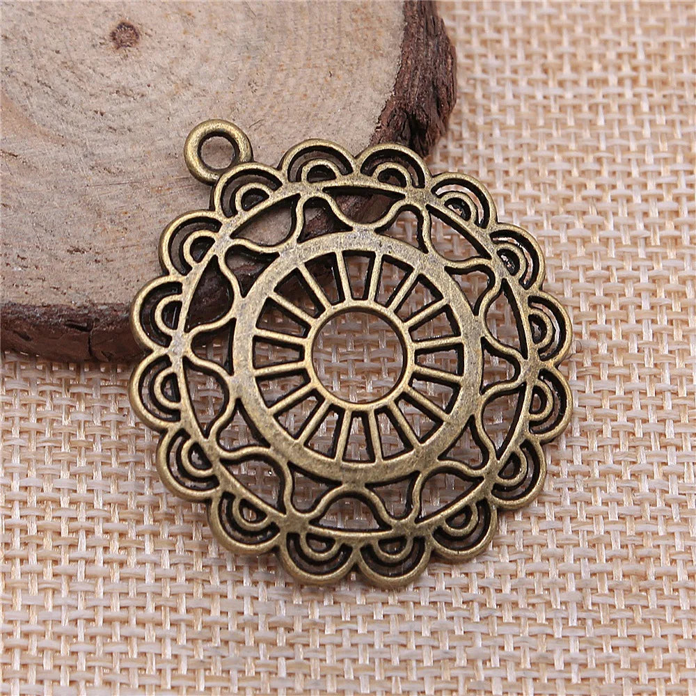 42x38mm 5.9g Multicolor Zinc Alloy Hollow Round Floral Earring Charms for DIY Earrings Jewelry Making