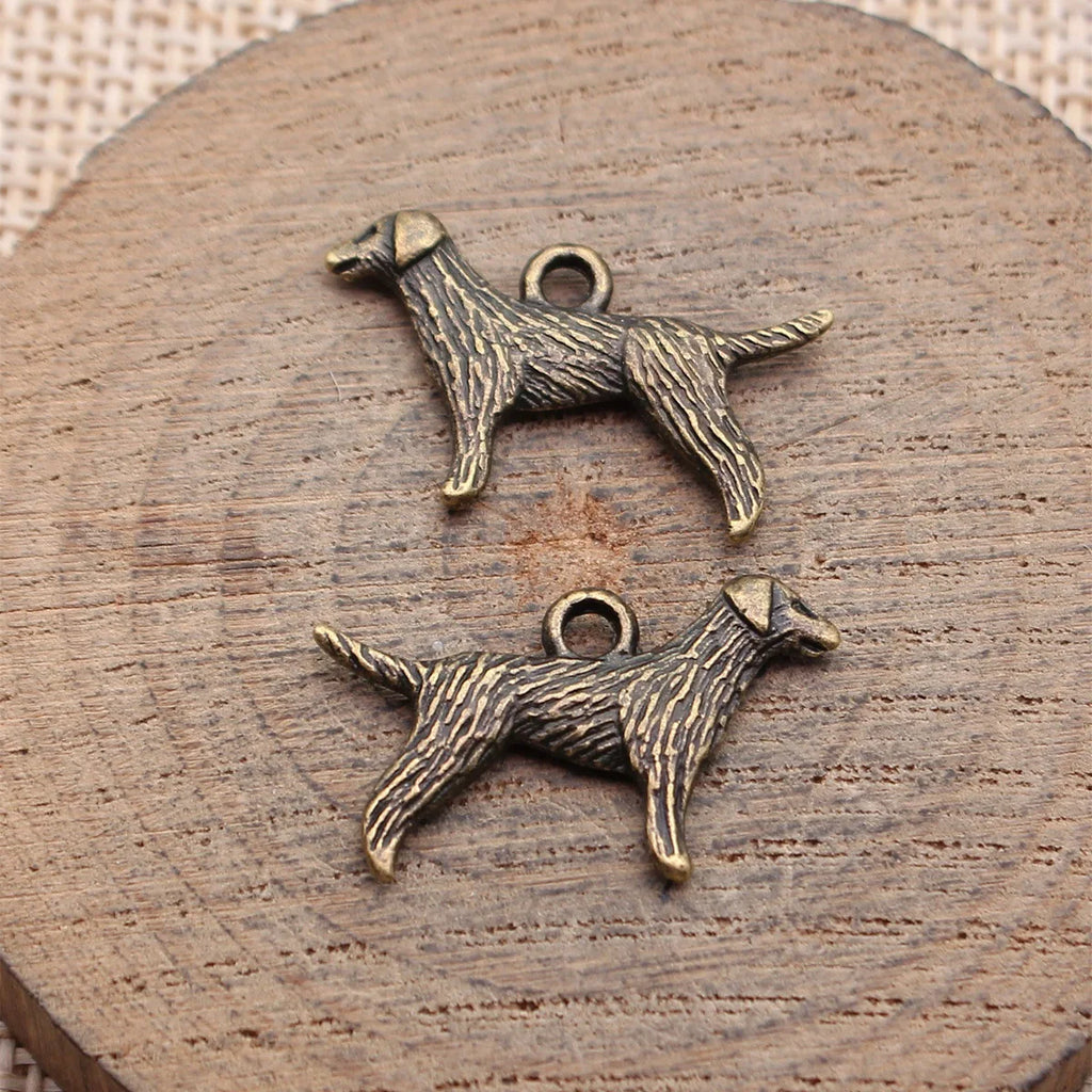 23x14mm 1.3g Antique Bronze Zinc Alloy Small Dog Charm Pendant for DIY Pet Necklace Jewelry Making