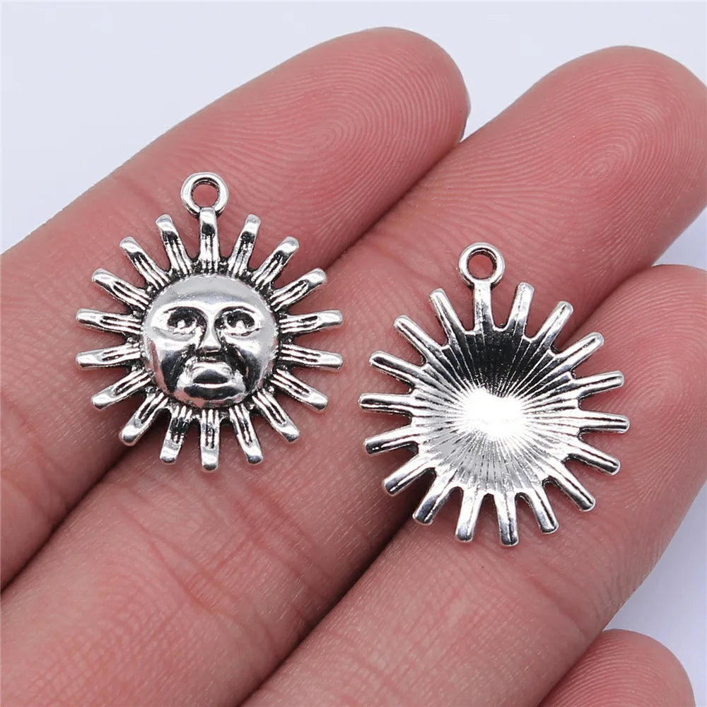 22x20mm 1.3g Antique Silver Zinc Alloy Sun Charm Pendant for Necklace Bracelet Jewelry Making