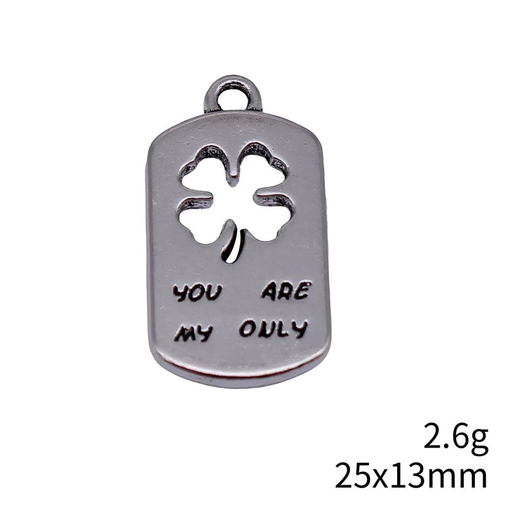 25x13mm 2.6g Antique Silver Zinc Alloy You Are My Only Four Leaf Clover Tag Charm Pendant for DIY Jewelry