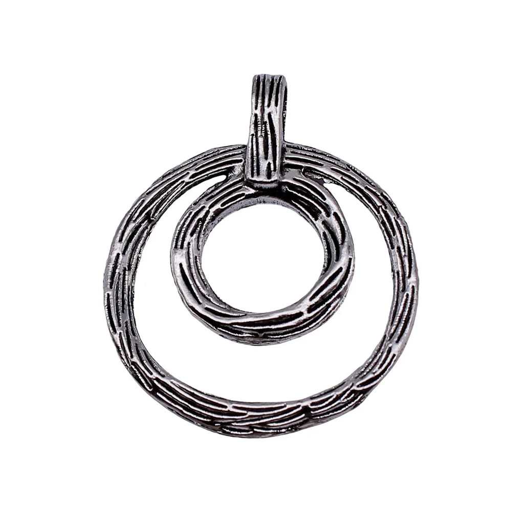 43x35mm 6.5g Antique Silver Zinc Alloy Double Round Ring Vine Pattern Geometric Hollow Pendant for DIY Jewelry