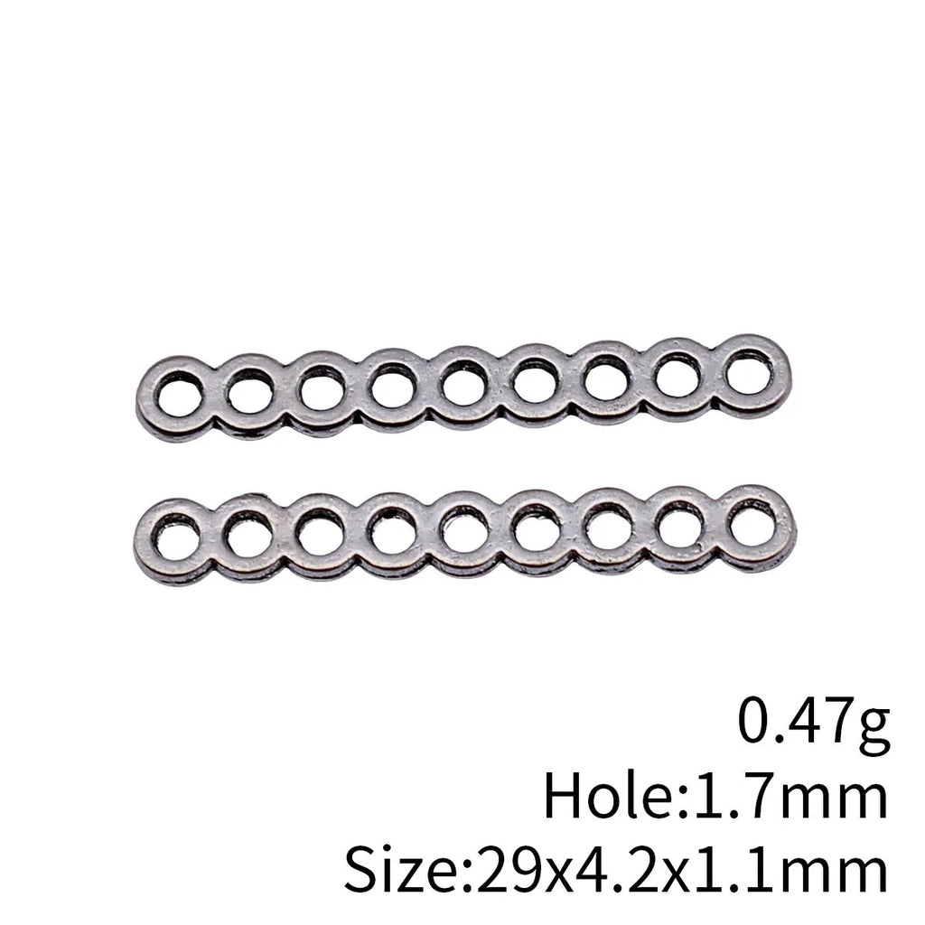 29x4.2x1.1mm 0.47g Antique Silver Zinc Alloy Nine-Hole Bar Connector Charm for DIY Bracelet Jewelry
