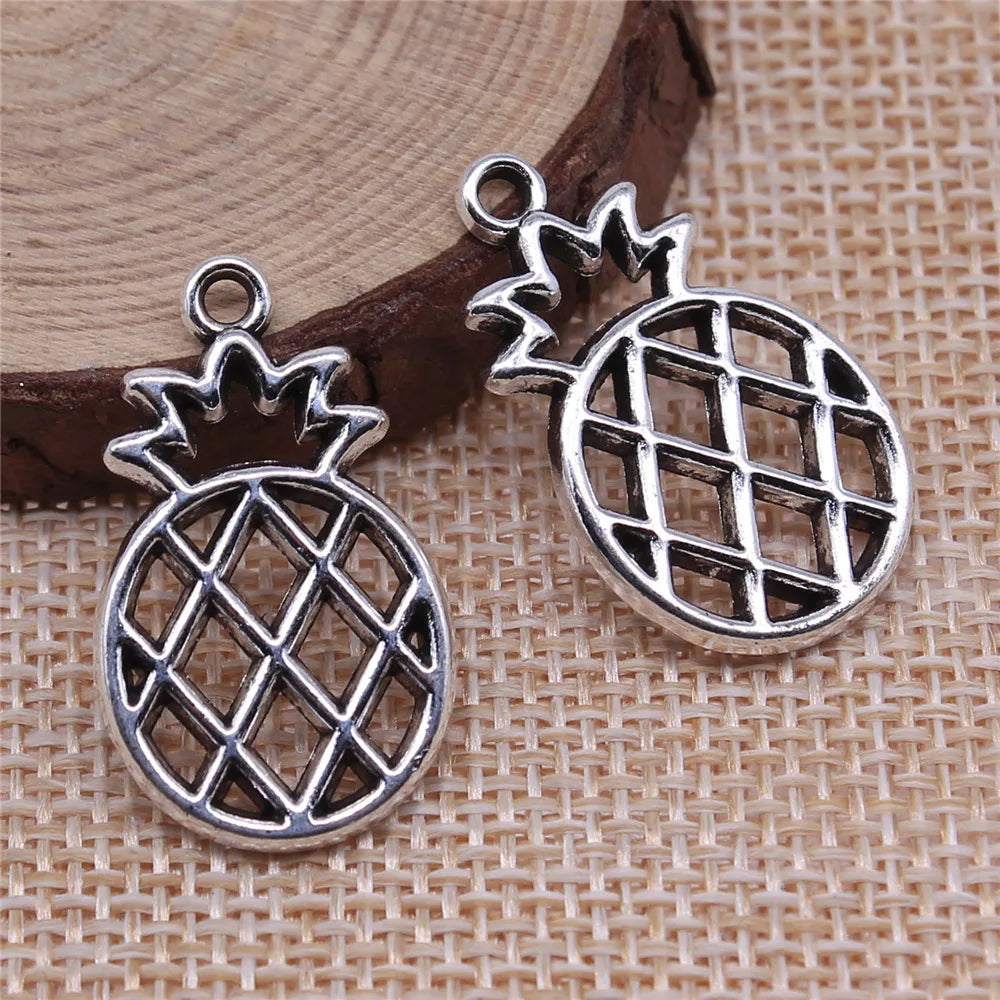 28x17mm 2.3g Antique Silver Zinc Alloy Pineapple Frame Charm Pendant for DIY Necklace Jewelry Making
