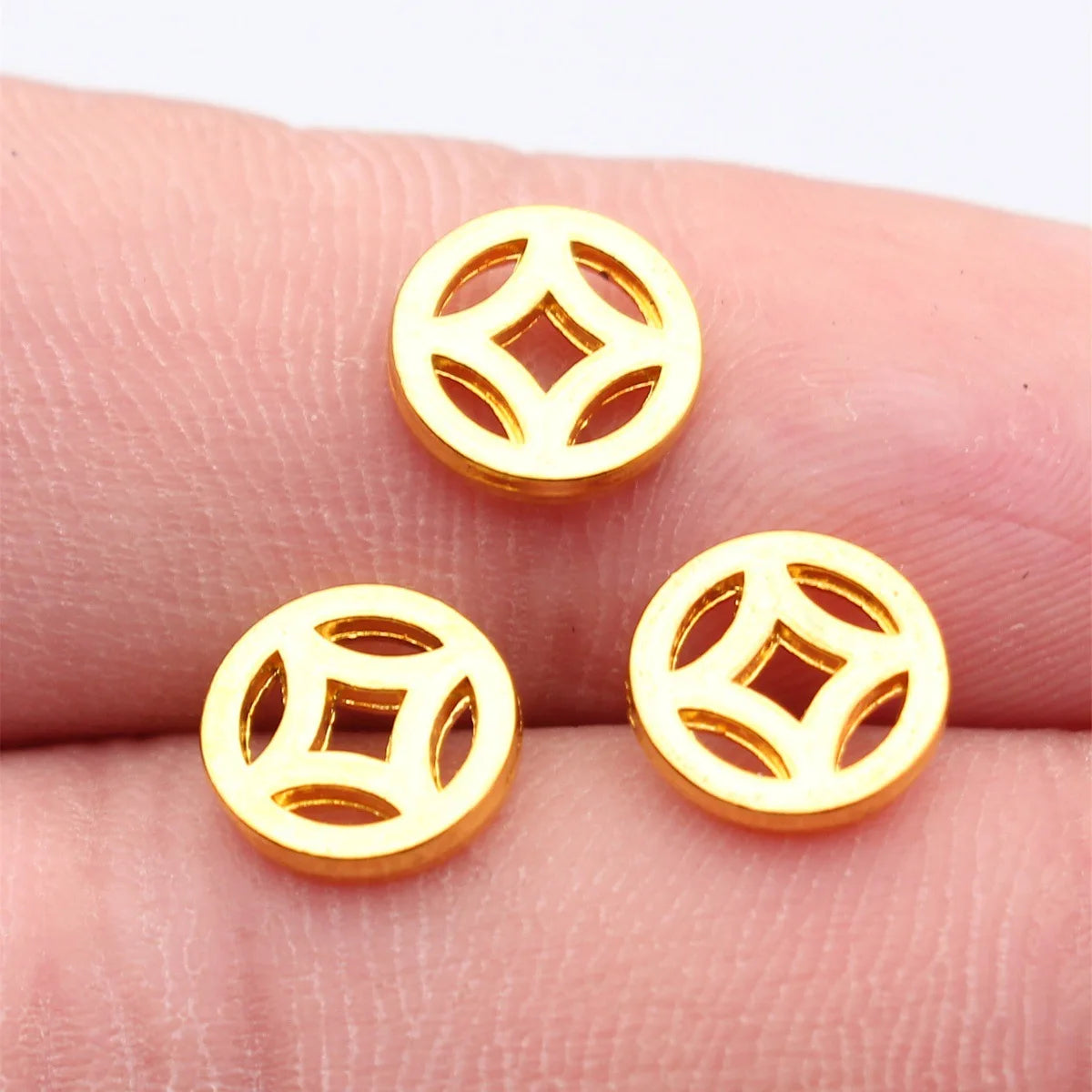 9.1x9.1x1.6mm 0.5g Bright Gold Tone Zinc Alloy Chinese Coin Symbol Charm Pendant for DIY Jewelry Making
