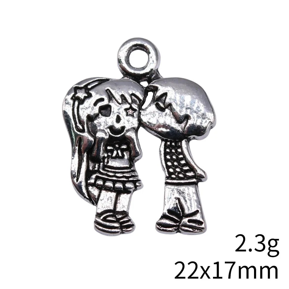 22x17mm 2.3g Antique Silver Zinc Alloy Couple Charm Pendant for DIY Necklace and Bracelet Jewelry Making