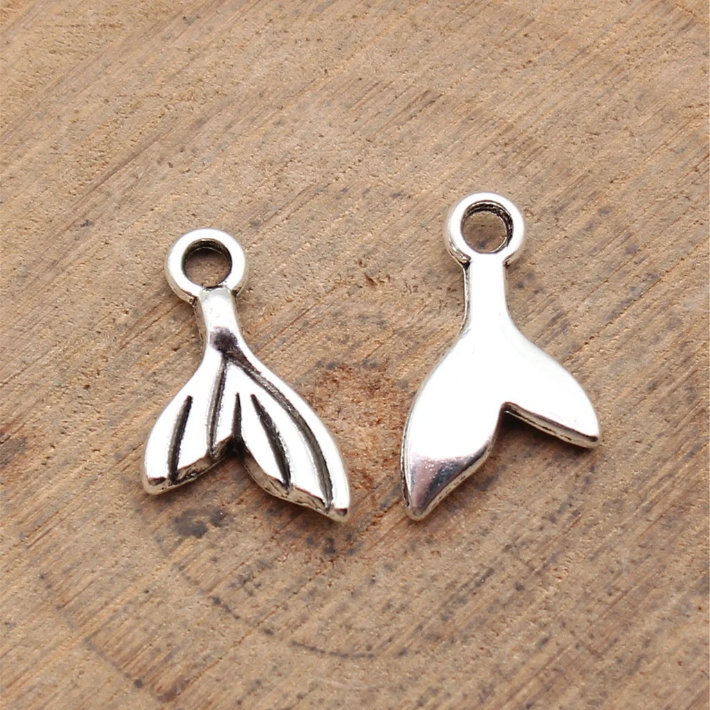 13x8.6mm 0.48g Antique Silver Zinc Alloy Fish Tail Charm Pendant for DIY Necklace Bracelet Making